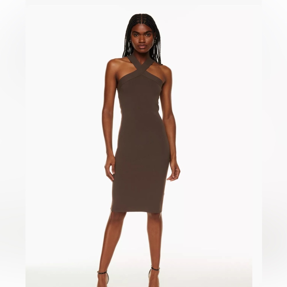 aritzia babaton sculpt knit cross cross midi dress